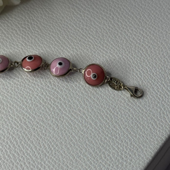 Ati 925 Sterling Silver Pink Evil Eye Bracelet Length 7 Inch