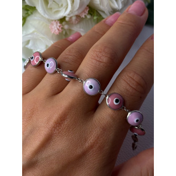 Ati 925 Sterling Silver Pink Evil Eye Bracelet Length 7 Inch