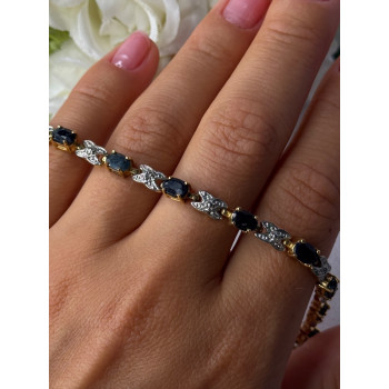 925 Sterling Silver Gold Plated Sapphire Bracelet Length 7.5 Inch