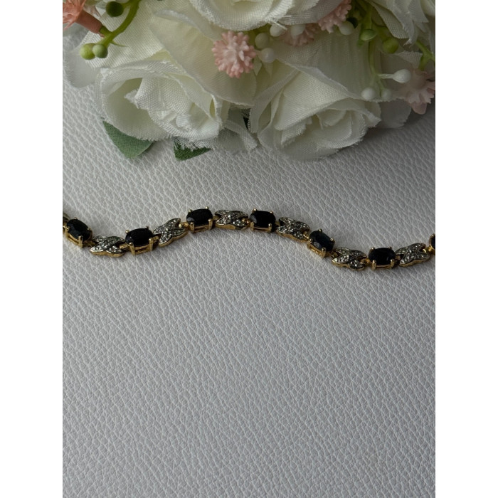 925 Sterling Silver Gold Plated Sapphire Bracelet Length 7.5 Inch