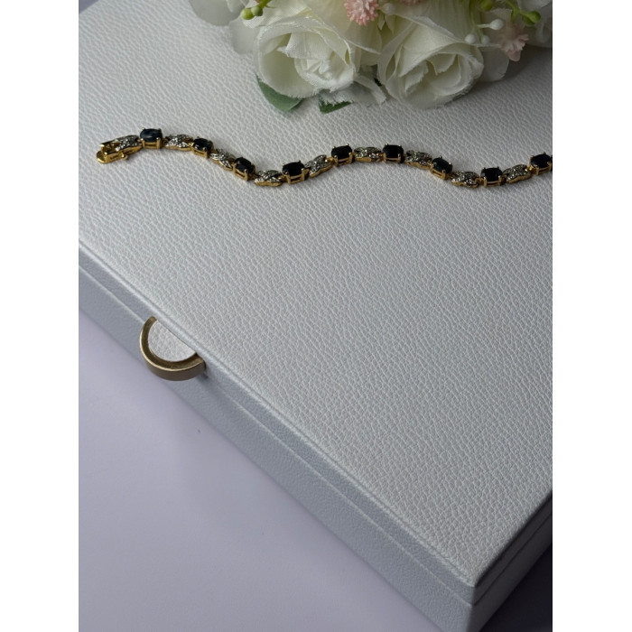 925 Sterling Silver Gold Plated Sapphire Bracelet Length 7.5 Inch