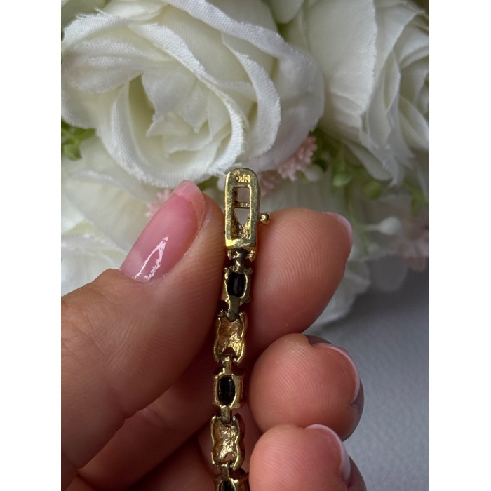 925 Sterling Silver Gold Plated Sapphire Bracelet Length 7.5 Inch