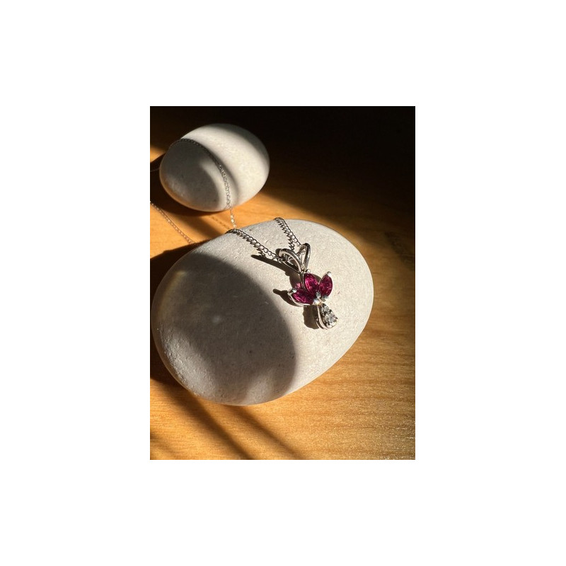 14K WHITE GOLD PENDANT NECKLACE RUBY & DIAMOND