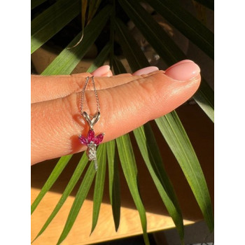 14K WHITE GOLD PENDANT NECKLACE RUBY & DIAMOND