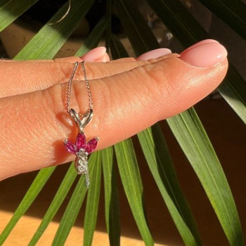 14K White Gold Pendant Necklace Ruby & Diamond