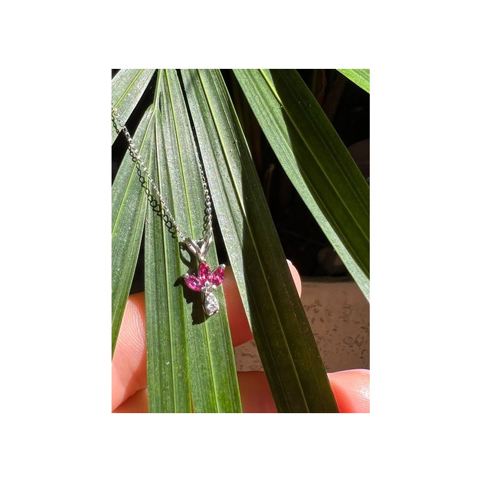 14K WHITE GOLD PENDANT NECKLACE RUBY & DIAMOND