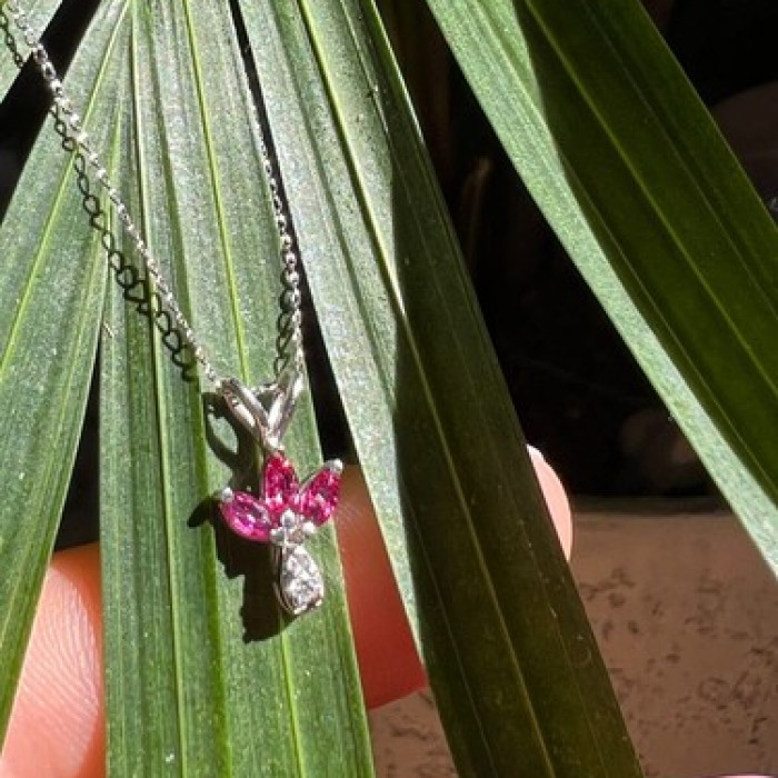 14K White Gold Pendant Necklace Ruby & Diamond