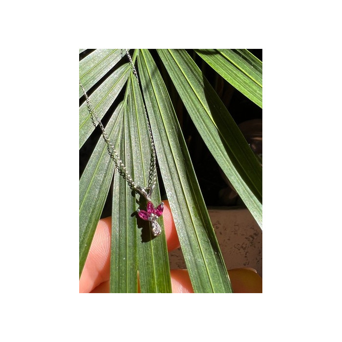 14K WHITE GOLD PENDANT NECKLACE RUBY & DIAMOND