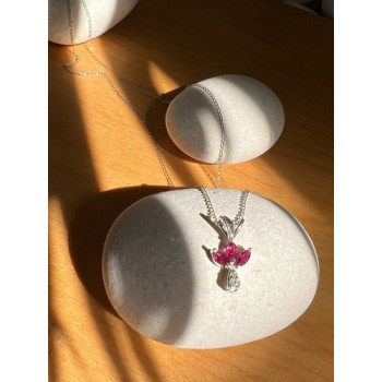 14K WHITE GOLD PENDANT NECKLACE RUBY & DIAMOND