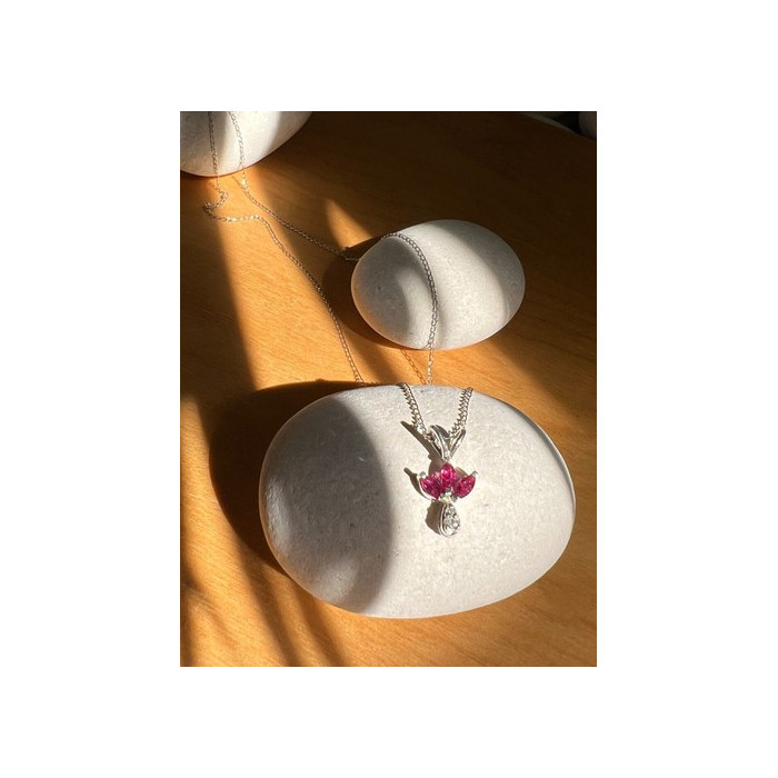 14K WHITE GOLD PENDANT NECKLACE RUBY & DIAMOND