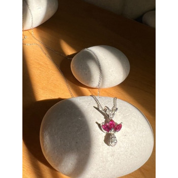 14K WHITE GOLD PENDANT NECKLACE RUBY & DIAMOND