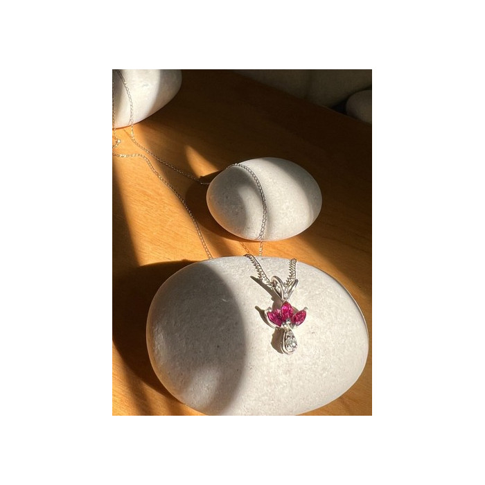 14K WHITE GOLD PENDANT NECKLACE RUBY & DIAMOND