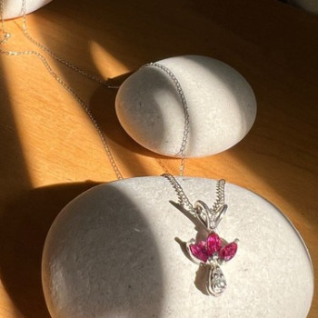 14K White Gold Pendant Necklace Ruby & Diamond