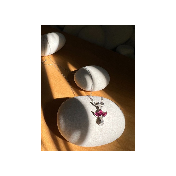 14K WHITE GOLD PENDANT NECKLACE RUBY & DIAMOND