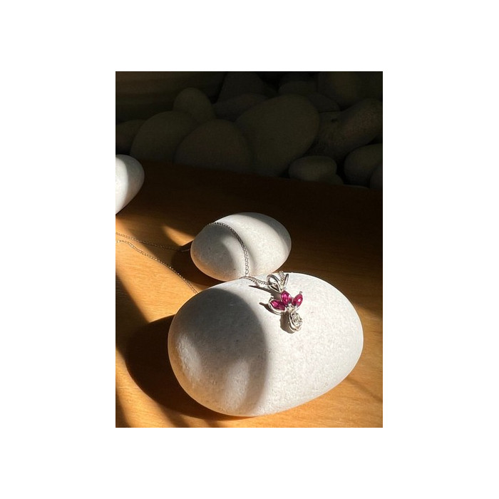 14K WHITE GOLD PENDANT NECKLACE RUBY & DIAMOND