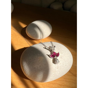 14K WHITE GOLD PENDANT NECKLACE RUBY & DIAMOND