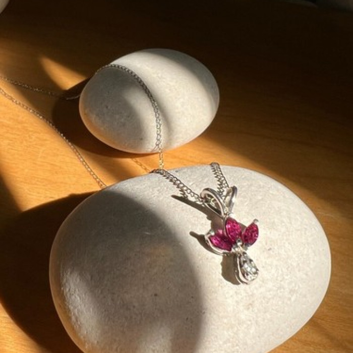 14K White Gold Pendant Necklace Ruby & Diamond