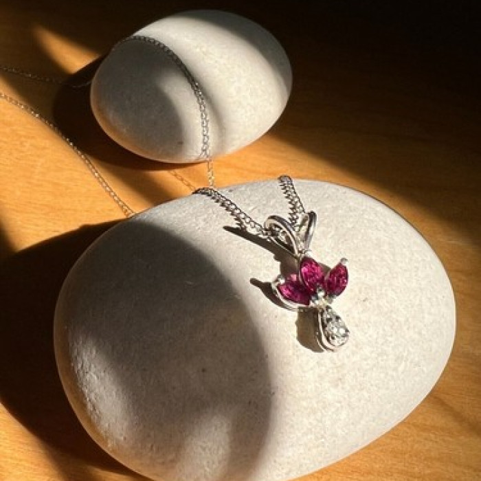 14K White Gold Pendant Necklace Ruby & Diamond