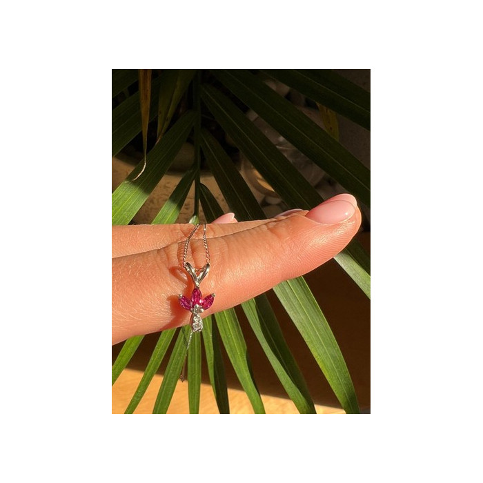 14K WHITE GOLD PENDANT NECKLACE RUBY & DIAMOND