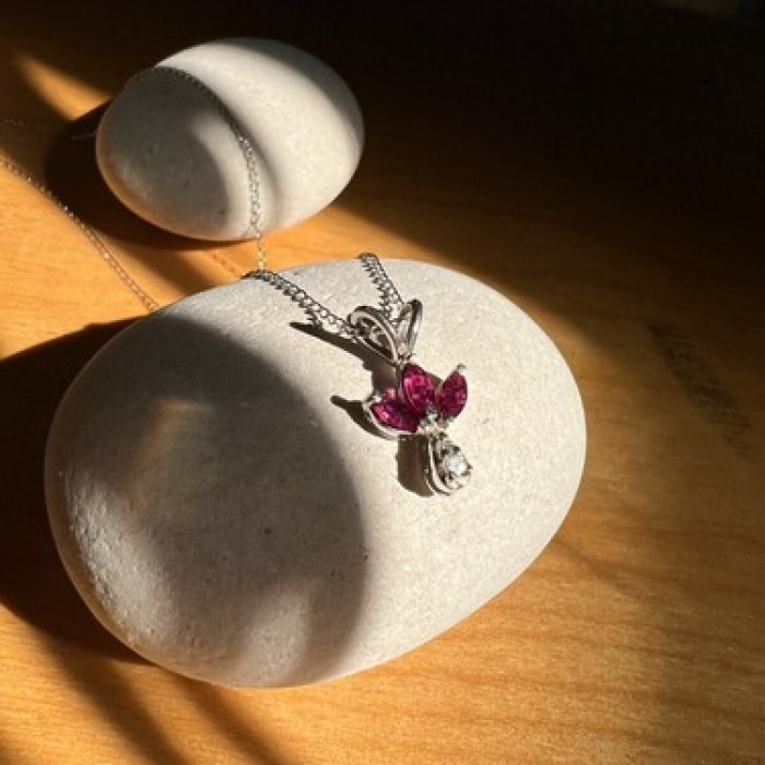 14K White Gold Pendant Necklace Ruby & Diamond
