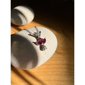 14K WHITE GOLD PENDANT NECKLACE RUBY & DIAMOND