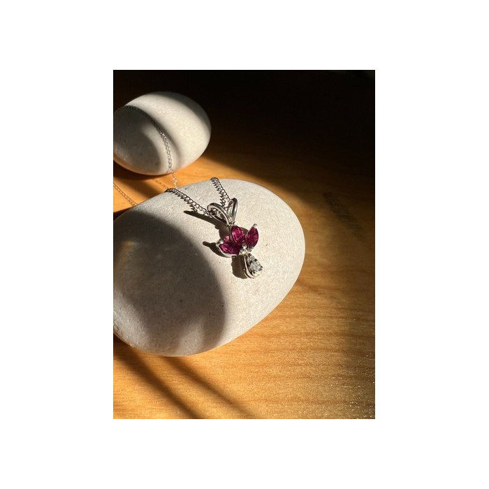 14K WHITE GOLD PENDANT NECKLACE RUBY & DIAMOND