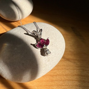 14K White Gold Pendant Necklace Ruby & Diamond