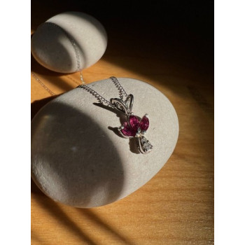 14K WHITE GOLD PENDANT NECKLACE RUBY & DIAMOND