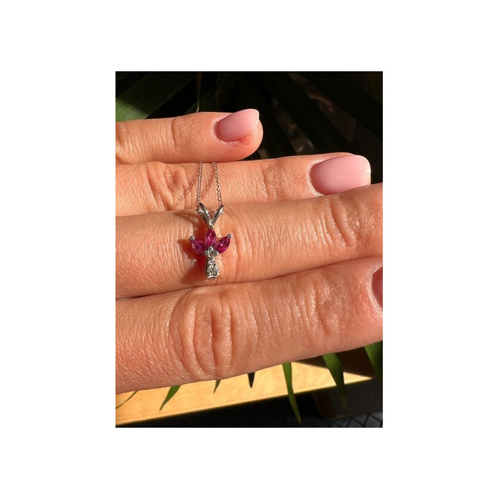 14K WHITE GOLD PENDANT NECKLACE RUBY & DIAMOND