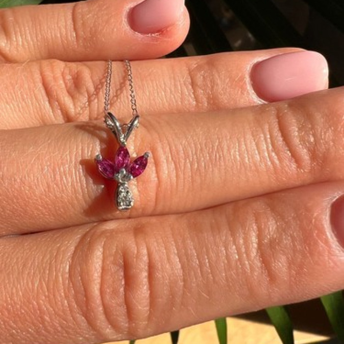 14K White Gold Pendant Necklace Ruby & Diamond