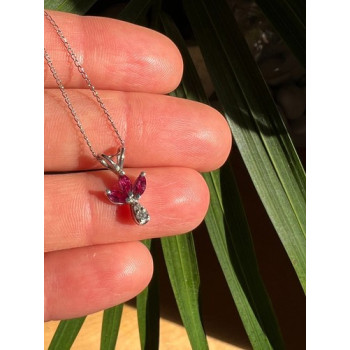 14K WHITE GOLD PENDANT NECKLACE RUBY & DIAMOND