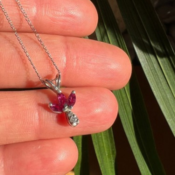 14K White Gold Pendant Necklace Ruby & Diamond