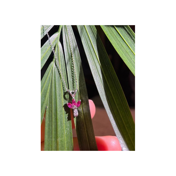 14K WHITE GOLD PENDANT NECKLACE RUBY & DIAMOND