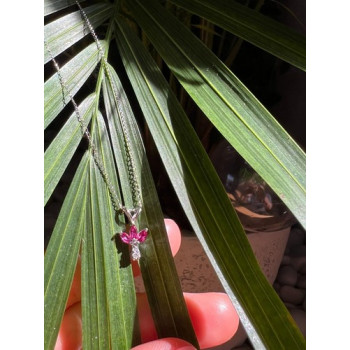 14K WHITE GOLD PENDANT NECKLACE RUBY & DIAMOND