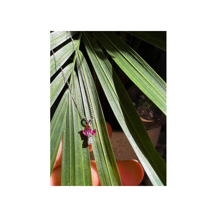 14K WHITE GOLD PENDANT NECKLACE RUBY & DIAMOND