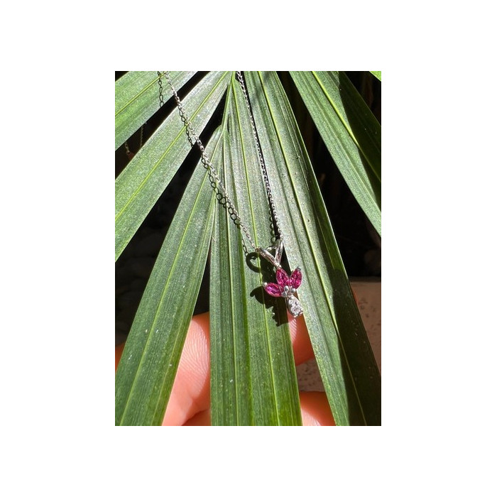 14K WHITE GOLD PENDANT NECKLACE RUBY & DIAMOND