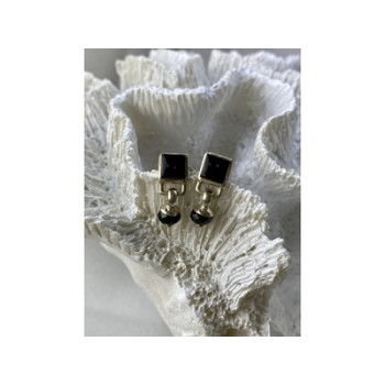 Vintage 925 Sterling Silver Black Nephrite Earrings