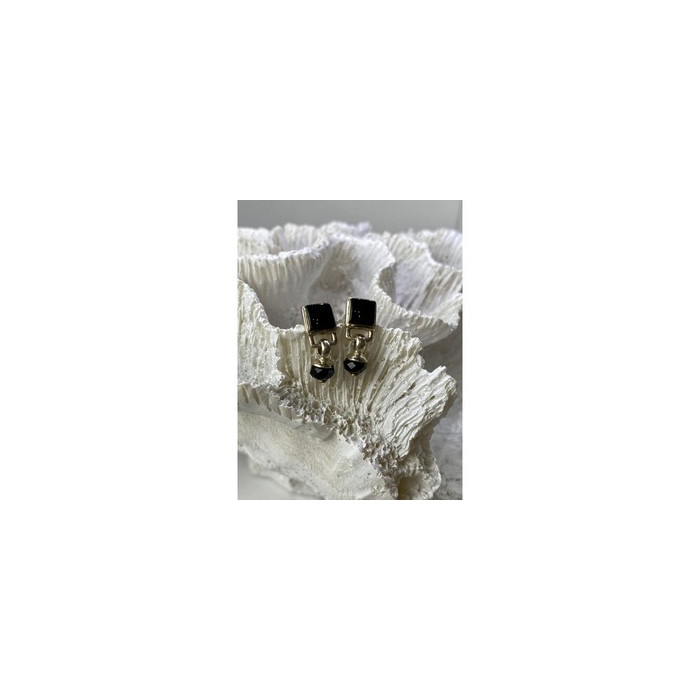 Vintage 925 Sterling Silver Black Nephrite Earrings