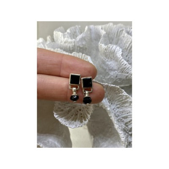 Vintage 925 Sterling Silver Black Nephrite Earrings