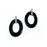 925 Sterling Silver Black Jewelry Glass & CZ Earrings