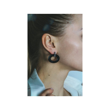 925 Sterling Silver Black Jewelry Glass & CZ Earrings