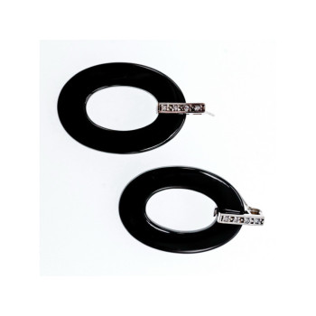 925 Sterling Silver Black Jewelry Glass & CZ Earrings