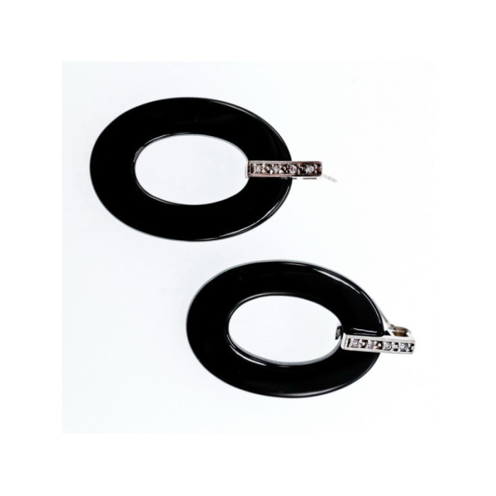 925 Sterling Silver Black Jewelry Glass & CZ Earrings