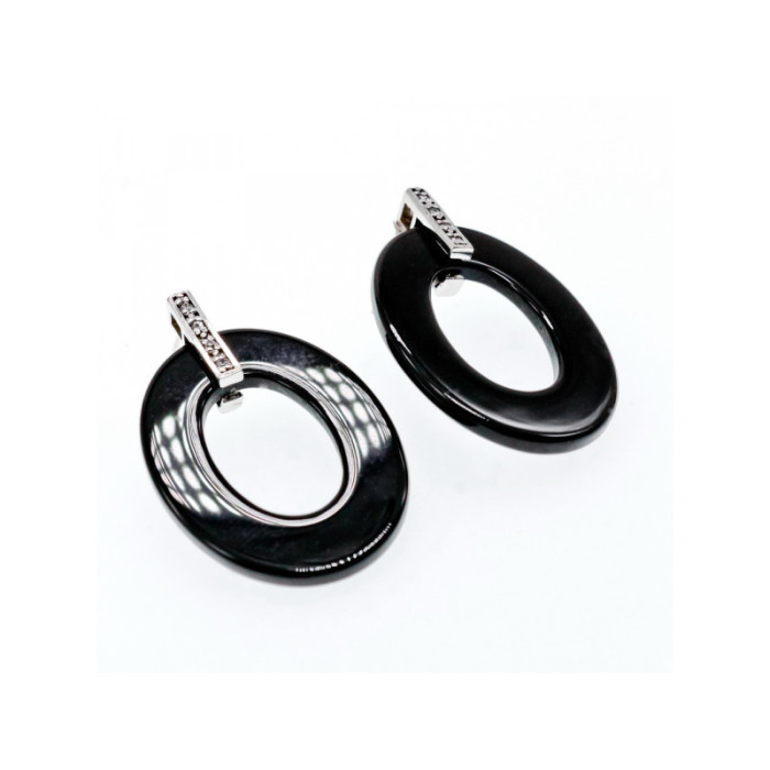 925 Sterling Silver Black Jewelry Glass & CZ Earrings