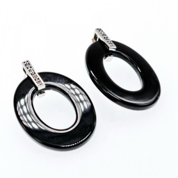 925 Sterling Silver Black Jewelry Glass & CZ Earrings