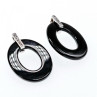 925 Sterling Silver Black Jewelry Glass & CZ Earrings