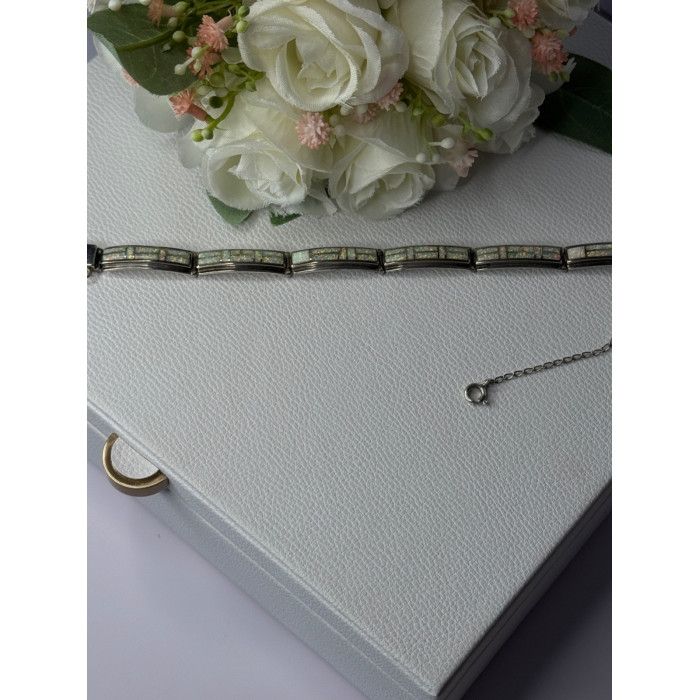 925 Sterling Silver Shiny Opal Bracelet Length 7.5 Inch