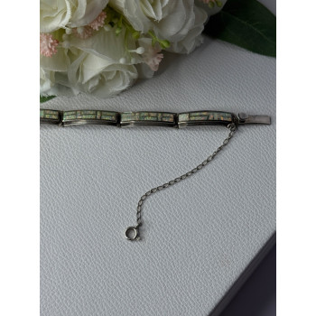 925 Sterling Silver Shiny Opal Bracelet Length 7.5 Inch