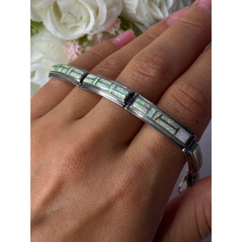 925 Sterling Silver Shiny Opal Bracelet Length 7.5 Inch