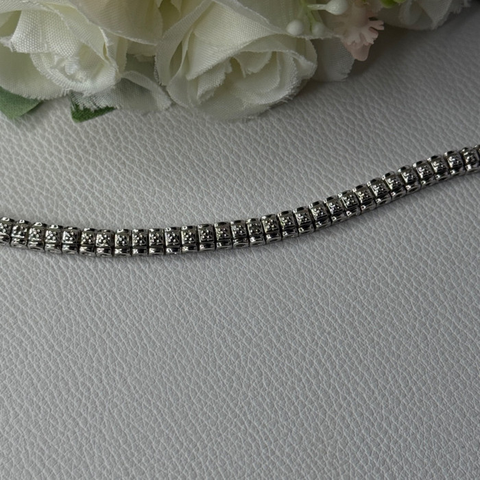 925 Sterling Silver Fas 3 Diamonds Bracelet Length 7.5 Inch